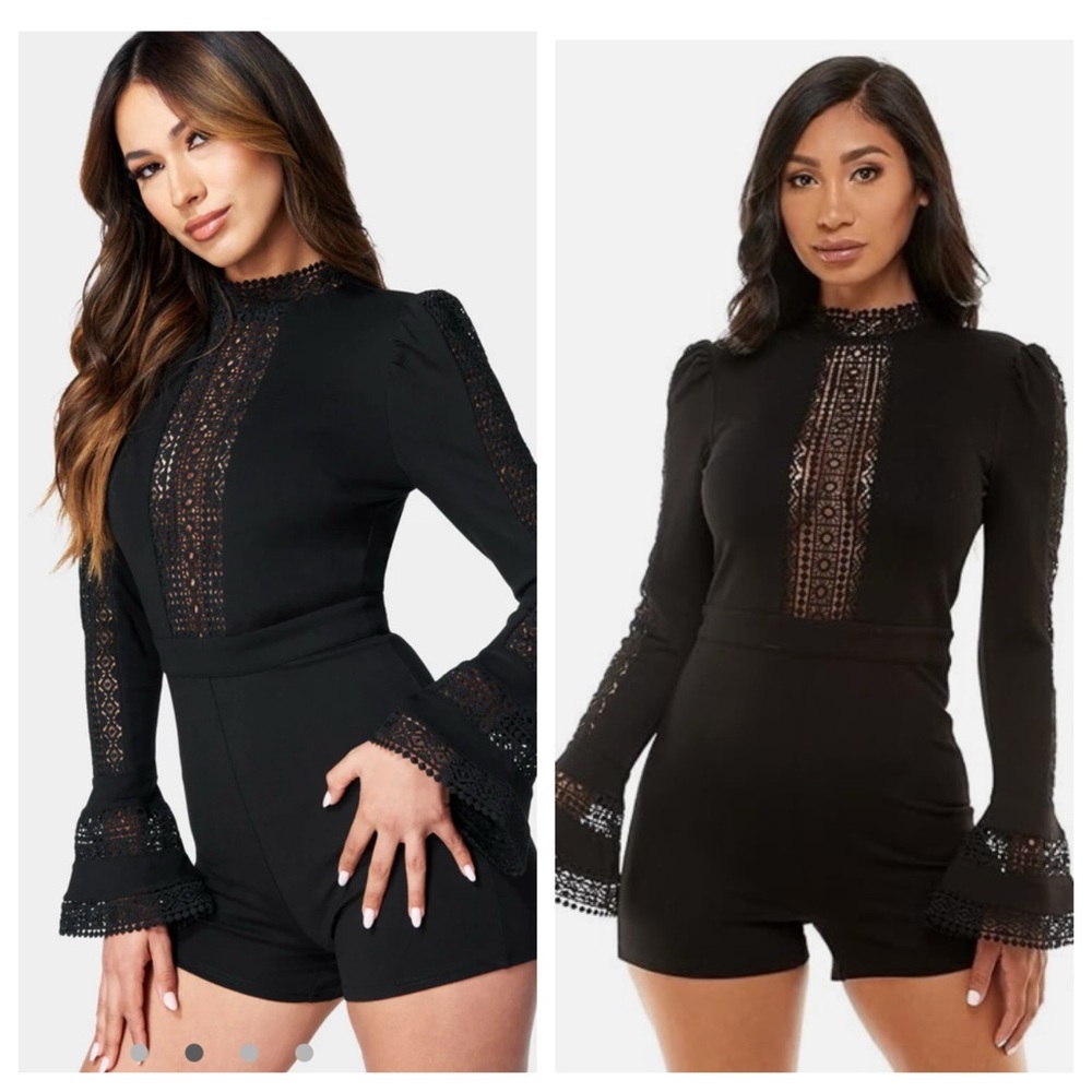 NWT! Bebe RUFFLE BELL SLEEVE ROMPER - Picture 2 of 11